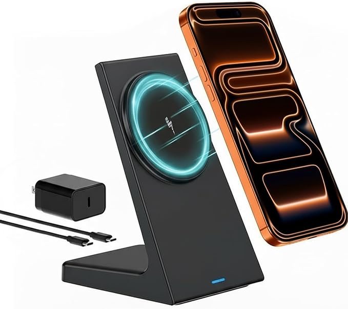 20W Wireless Charger Stand for iPhone, Wireless Charger Fast Charging Station for iPhone 17/16/15/14/13/12, Magnetic Phone Charger Stand for Desk/Bedside