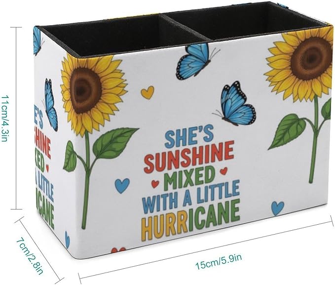 PU Leather Makeup Brush Holder Beautiful Sunflowers, Organize Your Desk in Style