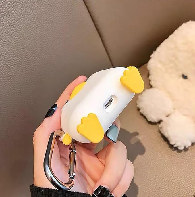 LiWerlly Cute Duck Case for Beat Studio Buds Case, Funny 3D Cartoon Kawaii Cool New Beat Studio + Cover Skin with Cleaning Kit & Keychain for Beat Studio Earbuds for Boys Girls Kids Teen, Bag Duck