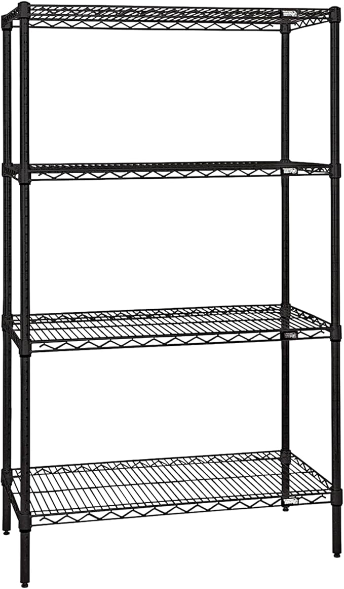Quantum Storage Systems WR74-1272BK Wire Shelving Starter Kit, 72" W x 12" D x 74" H, 600 lbs Capacity, Carbon Steel, Epoxy Coated, Black, NSF