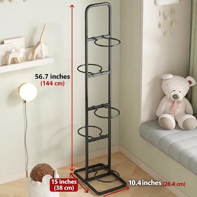 Vertical Ball Rack -basketball rack- Durable Carbon Steel Storage for Basketball, Soccer, Volleyball, and More - Easy to Assemble, Waterproof, Sturdy - 56.7" H
