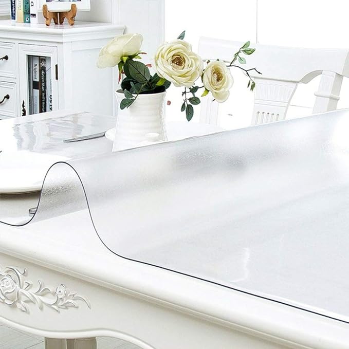NECAUX Custom Multi-Size 1.5mm Thick Frosted PVC Table Cover Protector - 28 x 60 Inch Plastic Rectangle Vinyl Table Cover PVC Desk Mat for 5 Foot Coffee Table/Countertop