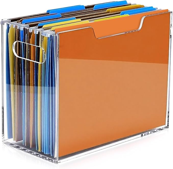 Acrylic File Folder Organizer Box, Letter Size Hanging File Organizer, Clear File Holder with Handles, Desktop Hanging File Storage Organizer for Home Work School Office Supplies1 Pack