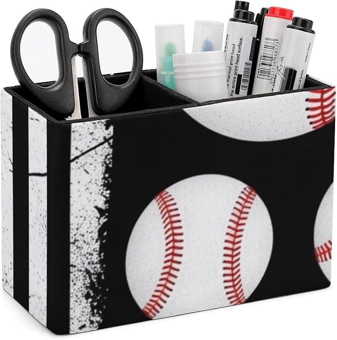 Stylish Pen Holder Desk Accessories Baseball American Flag, Ideal for Pens, Markers, and More