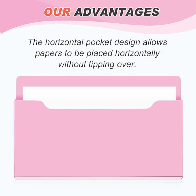 Feifeiya 2 Pcs Magnetic File Folder Wall Hanging Holder Large Pocket Paper Magazine Mail Organizer for Refrigerator Classroom Locker Whiteboard(Horizontal,Pink Color,13.8 x 8.3 Inches)