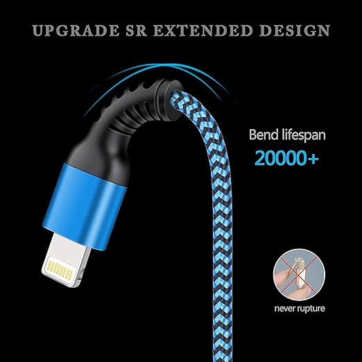 3Pack Lightning Charger Cable for iPhone 14/13 Pro Max/13Pro/13 Mini/12/11/10/X/XR/XS/8 Plus, 6Ft Apple Original Braided Long Charging Cords Fast Charging Lightening Multicolor Powerline Chord Wire