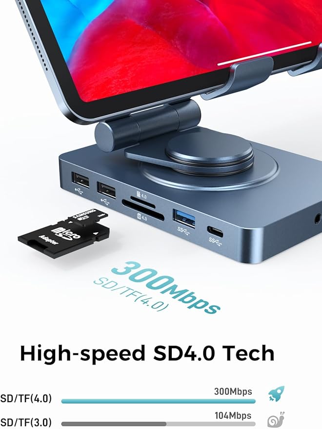 NEWQ iPad Docking Station Stand, 11-in-1 Dock with 4K 120Hz HDMI, 10Gbps Data, SD/TF 4.0, RJ45 Ethernet, Audio, Ventilated Design for iPad, Tablets, Steam Deck, ROG Ally, Legion Go, MSI Claw