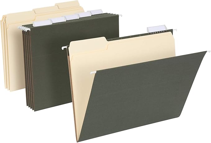 Pendaflex Hanging File Folder Combo Kit, 25 Green Hanging Files with Tabs, 50 Manila File Folders, Work from Home Starter Kit, Letter Size (99200EE)
