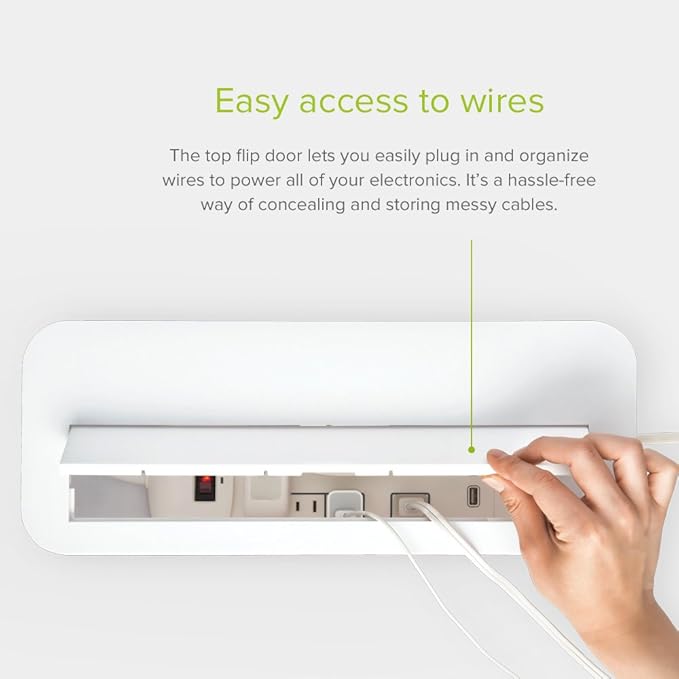 UT Wire in-Box Extra Large Cable Organizing Management Box for Under Desk Surge Protector Concealer White