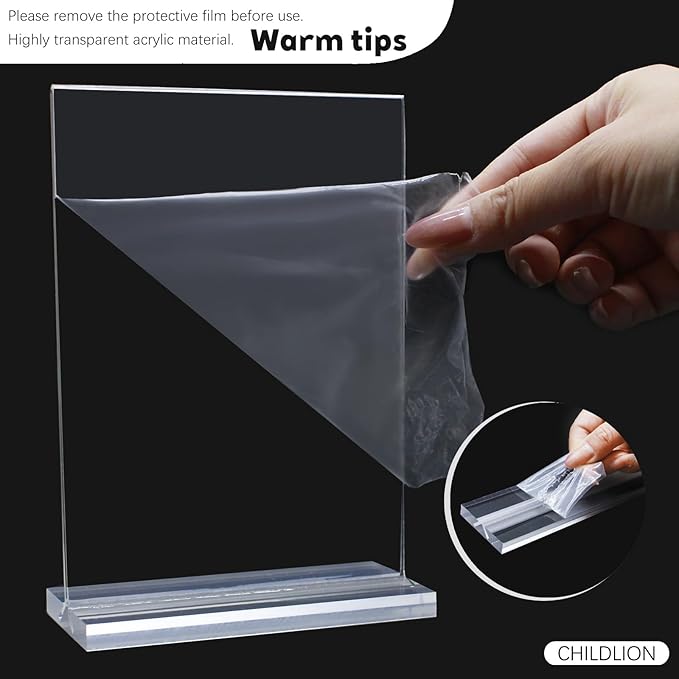 CHILDLION 6 Pack Acrylic Sign Holder 8.5x11 Inches, Double Sided Clear Display Stand Table Top Paper Holder, Vertical Menu Flyer Stand, Plastic Frame for Stores, Restaurants, Hotels, Office (6 Pack 8.5*11)