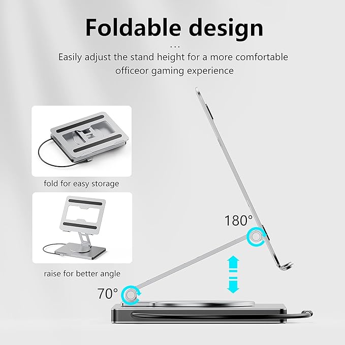 10 in 1 Laptop Docking Station Stand for MacBook Pro/Air/Surface/Dell/HP/Lenovo, Mac Type-C Hub with 4K HDMI, USB 3.0, SD/TF Card, RJ45, PD 3.0, USB C Laptop Stand Hub with 360 Rotating Base (ST109A)