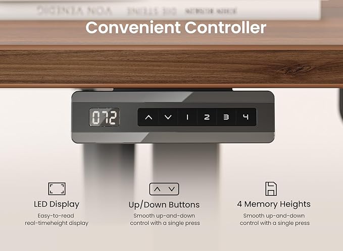 BANTI 63 × 28 Inches Standing Desk, Ergonomic, Electric Height Adjustable, Sit and Stand Up, Computer Desk with a Deeper Desktop, Black Frame/Black Walnut Top