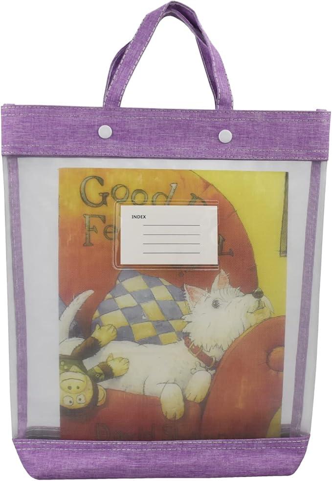 Nylon Document Bag with Handle Light Transparent Mesh File Tote Bag Pouch for Carrying Books Papers (1, Purple)