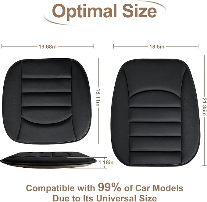 BOPUOVRE Memory Foam Car Seat Cushion with Breathable Fabric & Non-Slip Gel, Universal Fit for Car Truck Office Home 19.6x18x1.2 Black