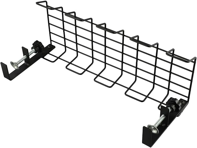 Under Desk Cable Management Tray Wire Organizer, 37 x 14.5 x 14.5 cm, Carbon Steel Mesh Rack with Clamp-On Design, No Drilling Required