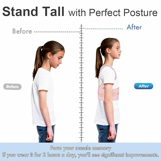 Kids Back Brace Posture Corrector for Boys Girls Teen Youth, Adjustable Upper Back Straightener Lumbar Support Belt for Children Teenager Hunchback Scoliosis Pain Relief Spine Corrector (Pink, Small)