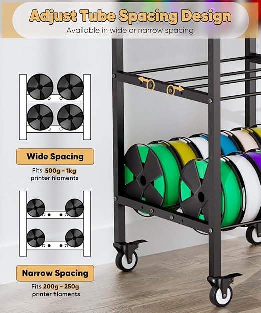 5-Tier 3D Printer Filament Storage Rack with Wheels, Rolling Spool Holder Stand Cart, Holds up to 60×1kg Spools, Heavy Duty Metal Filaments Organizer Shelf for Printing Studio Office Workshop
