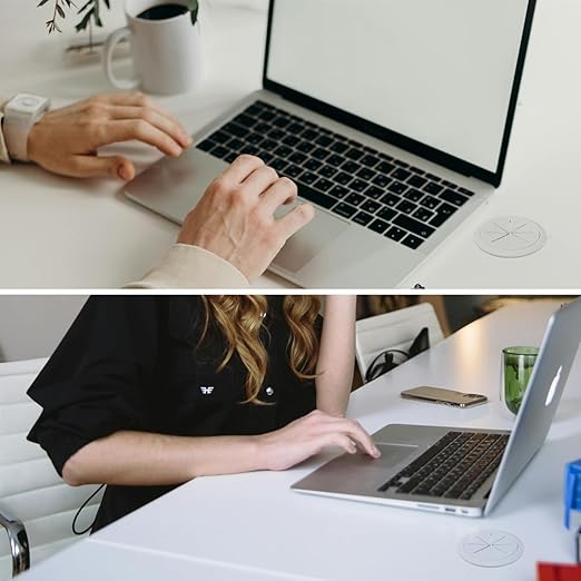 2 Pack Desk Grommet 2 Inch (50 mm) White, Desk Hole Cover for Cables, White Desk Cord Hole Cover for Office Home Table, Cable Grommet with 1 Hole Saw Drill Attachment & 6 Cable Ties