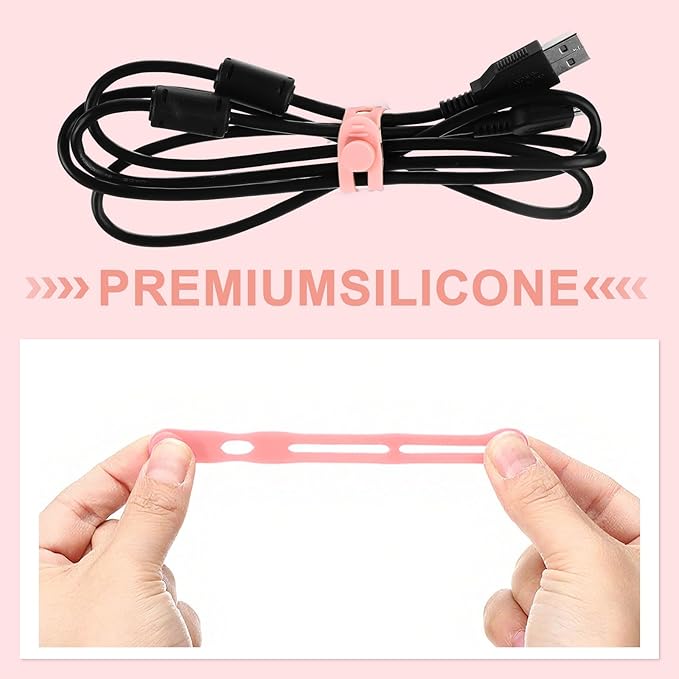 Tellegloww 42 Pcs Silicone Cable Ties Reusable Cord Organizer Adjustable Data Cable Wraps for Earphone Phone Charger Computer Cord Management Straps Travel Essentials(Pink,3.15 Inch)