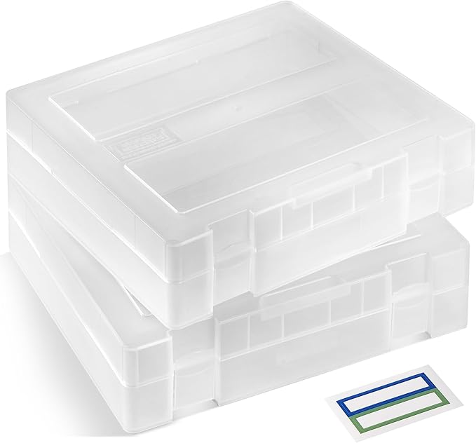 2-Pack Art and Craft Organizers and Storage Case – Thick Tall Transparent Stackable Plastic Craft Storage Containers, Project Organizer Paper Box Fits 8.5 x 11 Inch Papers & More, 12.4 x 10.8 x 3.1 In