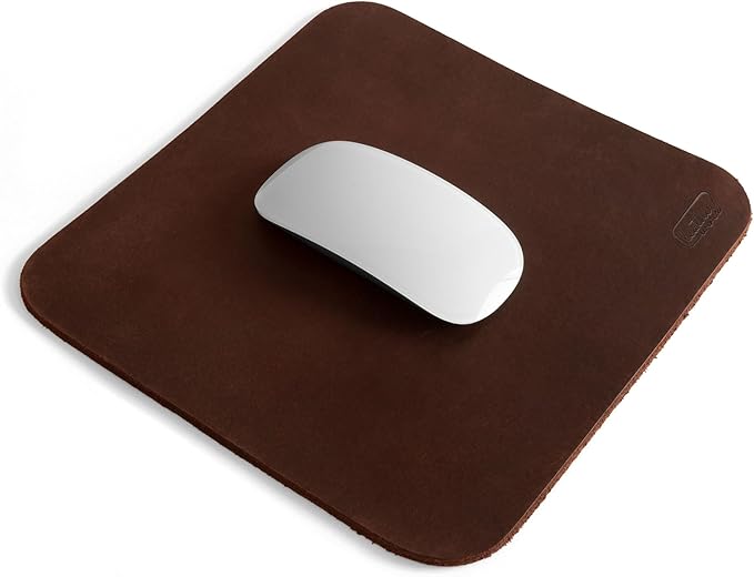 Ergonomic Mouse Pad, Executive Work Desk & Office Essentials, Tracking Accuracy, Mouse Control, Thick Full Grain Leather, Handmade, Bourbon Brown