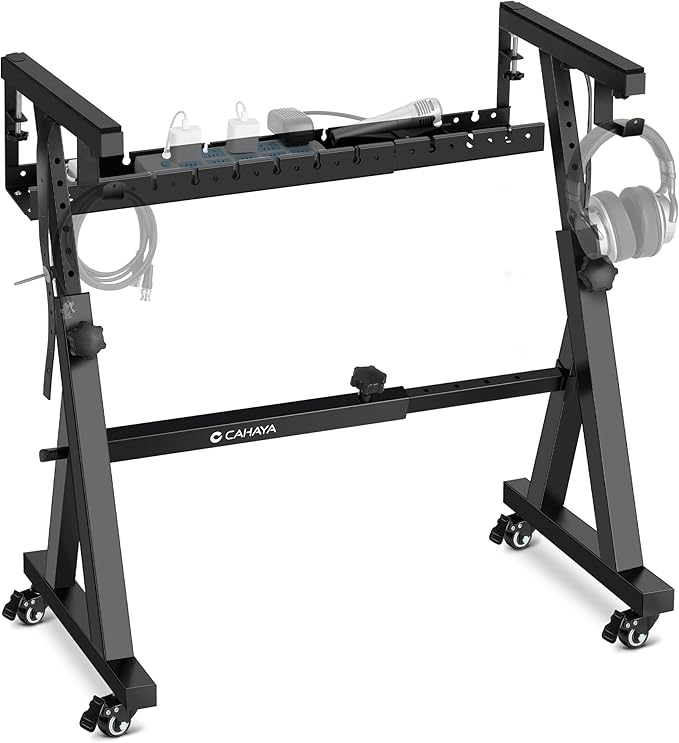CAHAYA Keyboard Stand Piano Wheels - Adjustable Digital Piano Stand with Cable Management Tray and Wheels Z Style Heavy Duty Portable Folding Adjustable Piano Stand Fits 54-88 Key Electric Pianos