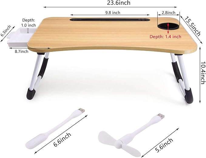Slendor Laptop Desk Laptop Bed Stand Foldable Laptop Table Folding Breakfast Tray Portable Lap Standing Desk Reading and Writing Holder with Drawer for Bed Couch Sofa Floor