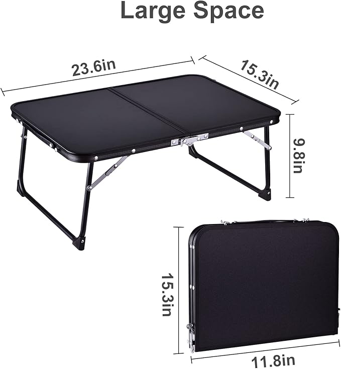 Foldable Laptop Table with Hidden Storage, Portable Bed Tray with Folding Legs for Studying, Reading, Working, Breakfast and Picnic, Lap Desk for Sofa, Couch, Floor & Outdoor Use (Black)