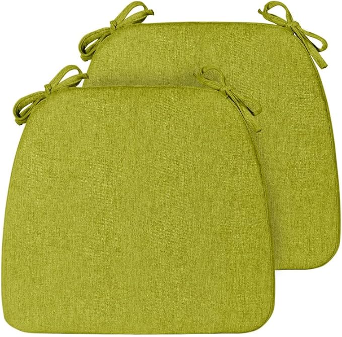 Chair Cushions Set of 2, D-Shaped Seat Cushion for Chair, Non Slip Chair Pads with Ties, 17" x 16" x 2", 40D Foam, Removable Washable Cover, Seat Cushions for Kitchen Chairs, Fluorescent Green