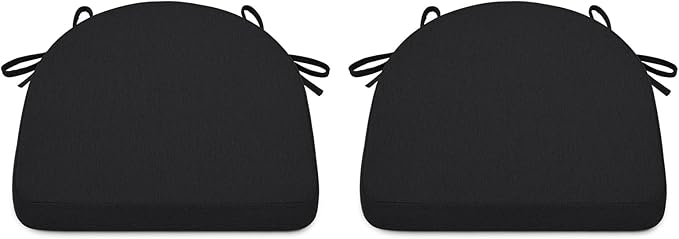 Shinnwa Kitchen Chair Cushions Set of 2, Non-Slip Dining Chair Cushions with Ties and Machine Washable Cover, 2 Pack, 17 x 16.5 x 2in, Black