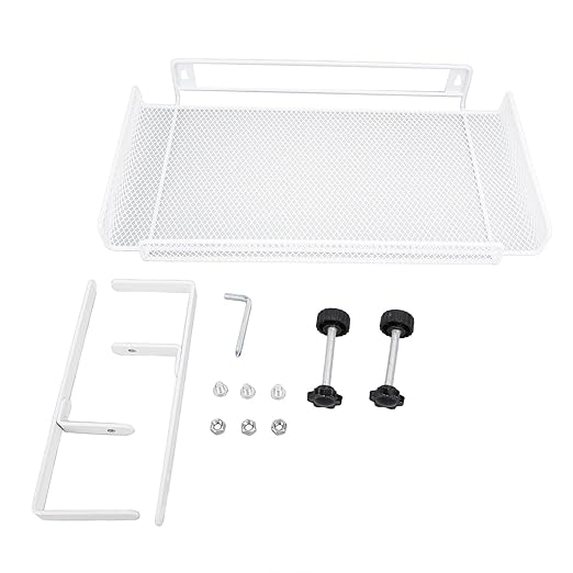 Under Desk Cable Management Tray, 14.4 x 7.9 x 6.9 Inch Large Cpacity Metal Mesh Desk Cable Tray with Clamp Mount No Drill Carbon Steel Desk Cable Organizer for Home Office (White)