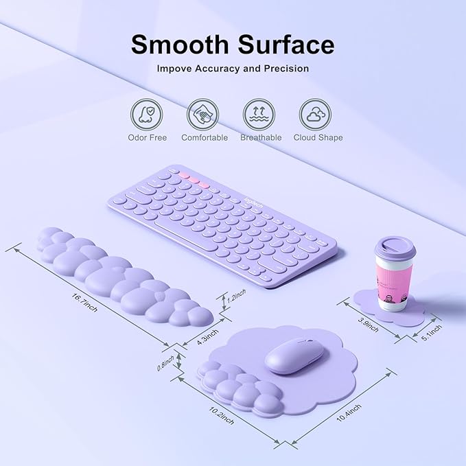 MOKURU Cloud Mouse Pad with Wrist Rest, Cloud Keyboard Wrist Rest, Mouse Pad Wrist Support, Ergonomic Keyboard Mouse Wrist Support (Purple)