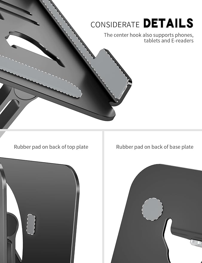 Laptop Stand Adjustable Laptop Holder for Desk, Foldable Laptop Riser Portable Computer Stand Compatible with MacBook, Lenovo, HP and All Laptops up to 16 inches Black