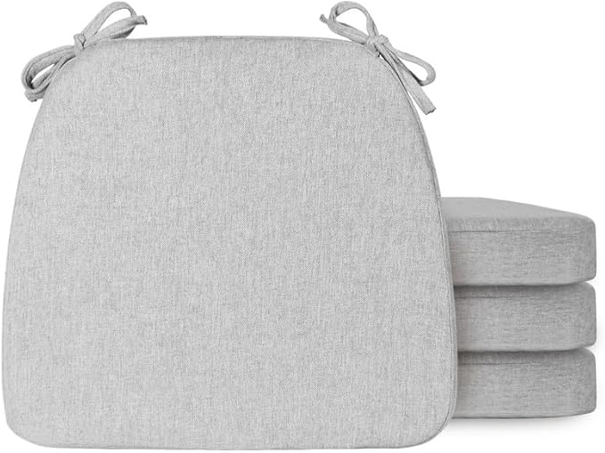 Chair Cushions Set of 4, D-Shaped Seat Cushion for Chair, Non Slip Chair Pads with Ties, 17" x 16" x 2", 40D Foam, Removable Washable Cover, Seat Cushions for Kitchen Chairs, Light Grey
