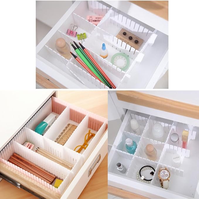 Onerbuy 8pcs Adjustable Grid Drawer Dividers DIY Plastic Closet Separator Tidy Organizer Container for Underwear Socks Belt Office Supplies(White)