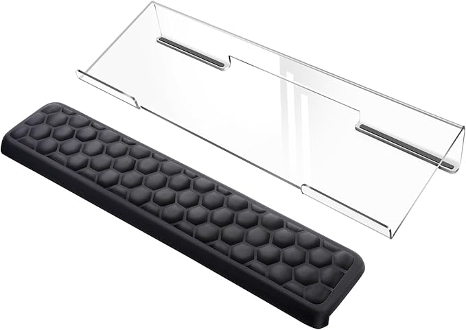 MOSISO Wrist Rest for Keyboard&Keyboard Stand Set, Honeycomb Structured Ergonomic Wrist Rest Pad, Non-Slip Base with Easy Typing Working Acrylic Clear Holder for Office Home, Black