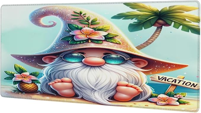 Large Mouse Pad Summer Beach Gnomes Non-Slip Rubber Long Gaming Desk Mat Big Computer Keyboard Mousepad Waterproof Protector Wristing Pad for Gaming Office Home Decorative 31.5 X 11.8 Inch