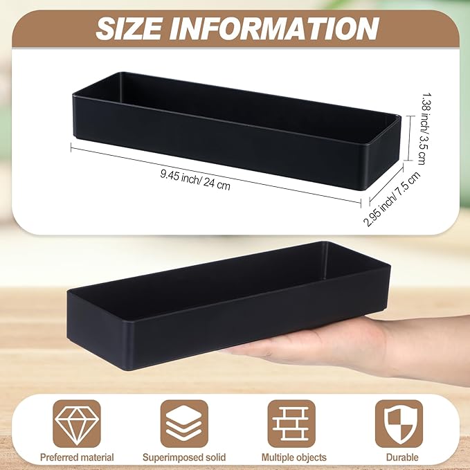 Teling 2 Pcs Black Large Rectangular Desk Organizer Set, Half Accessory Tray, Plastic Tabletop Organizer for Office, Home, or Study, Dimensions: 9.45 x 2.95 x 1.38 Inches