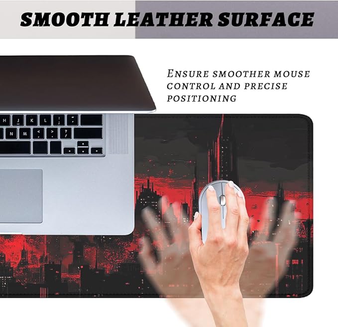 Dark City Mouse Pad Red Moon Gothic Skyline Neon Large Gaming Mouse Mat with Stitched Edges,Non-Slip Waterproof Rubber Base Mous Mat 31.5x11.8 Inch