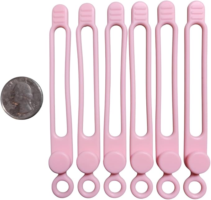 Set of 6 Pink Silicone Cable Straps Organizer, Wire Management Ties for Bundling Phone Charger Cables, Earphones, Computer Cords, Organize Home Office (Pink6)