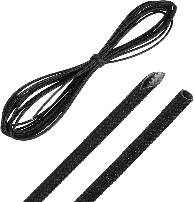 MECCANIXITY 20ft Braided Cable Sleeve, 1/32" ID 200C Heat Resistant 1500V Fiberglass Wire Insulation Cord Protector Organizer Wires Management for Motor Engine Fuel Line, Black