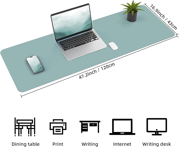 AFIING Cork Desk Mat 47" x 17", Dual-Sided Natural Cork & PU Leather Desk Pad, Non-Slip Waterproof Large Mouse Pad for Office, Home & Gaming (Light Blue)
