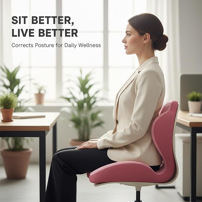 SakerPlus Seat Cushion Chair Cushions Ergonomic Memory Foam Seat Cushion, L-Shaped Office Chair Cushion & Car Seat Cushion for Long Sitting, Lower Back Support Pillow for Office, Home, Driving (Pink)