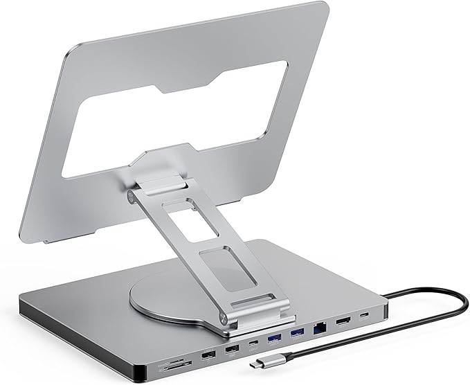 10 in 1 Laptop Docking Station Stand for MacBook Pro/Air/Surface/Dell/HP/Lenovo, Mac Type-C Hub with 4K HDMI, USB 3.0, SD/TF Card, RJ45, PD 3.0, USB C Laptop Stand Hub with 360 Rotating Base (ST109A)