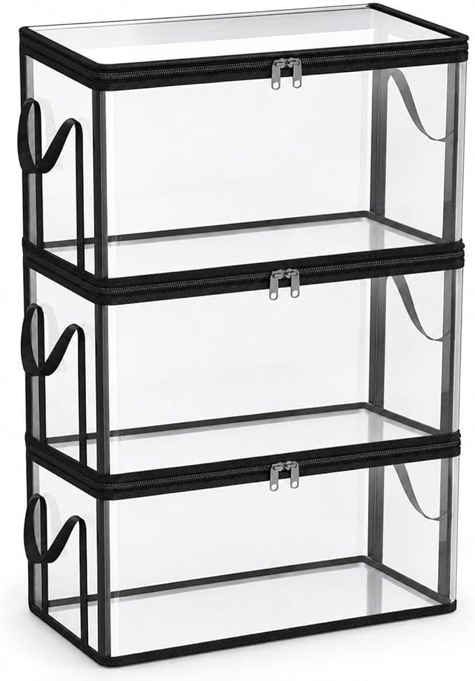 HICOOL Large Clear Thick Plastic Storage Box with Hinged Lid, Heavy-Duty Durable High Capacity Organizer, Perfect for Home, Camping, Travel, Attic and Moving (3 PCS)