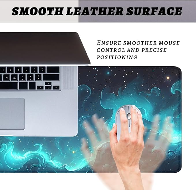 Blue Green Nebula Gaming Mouse Pad Spiral Galaxy Starlight Stars Extended Mousepad Waterproof Stitched Edges Rubber Base Non-Slip Deskmap Computer Keyboard Mat 31.5x11.8 in