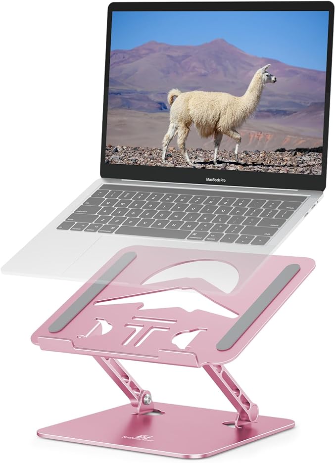 Laptop Stand Adjustable Laptop Holder for Desk, Foldable Laptop Riser Portable Computer Stand Compatible with MacBook, Lenovo, HP and All Laptops up to 16 inches Puce Pink