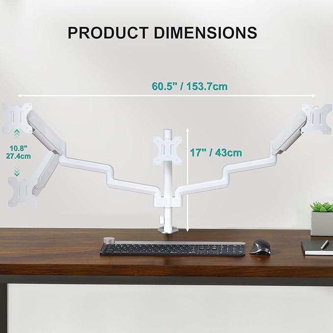 WALI Triple Monitor Mount for 13-32 inch Screens, Adjustable 3 Monitor Desk Mount with Swivel, Tilt, Clamp & Grommet Kit, Triple Monitor Stand for Desk, VESA 75x75/100x100mm (GSDM003W), White