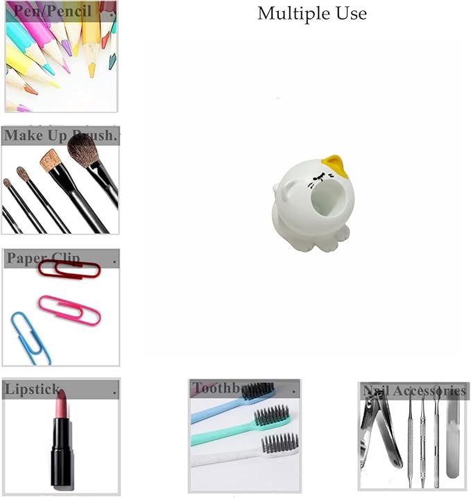 Cute Small Pen Pencil Holder, Kawaii Resin Cat Dog Dinosaur Rabbit Animal Paper Clip Toothbrush Mini Storage Organizer Office Desk Decorations