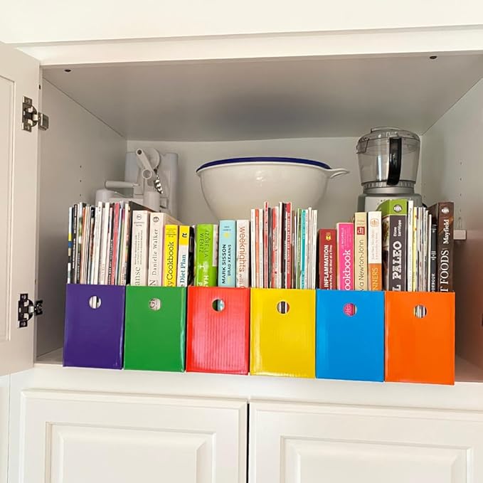 Evelots Magazine File Holder -Set of 6 Multi Color- Office Desk Organizer - Sturdy Cardboard - New Upgraded Double Front Panel -4" Wide-Easy Assemble
